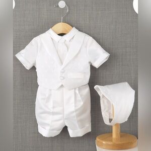 Little Angels Christening Baptism 3-pc Baby Suit 6-9m jacket w/Tie Shorts & Hat